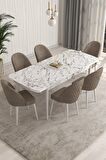 Rovena Arjeta Beyaz Mermer 80x132 Açılabilir Mdf Mutfak Masası Takımı 4 Adet Sandalye+1 Bench