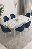 Rovena Arjeta Beyaz Mermer 80x132 Açılabilir Mdf Mutfak Masası Takımı 6 Adet Sandalye