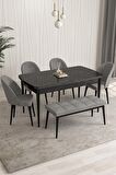 Rovena Arjeta Siyah Mermer 80x132 Açılabilir Mdf Mutfak Masası Takımı 4 Adet Sandalye+1 Bench