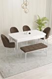 Rovena Marsilya Beyaz 80x132 Açılabilir Mdf Mutfak Masası Takımı 4 Adet Sandalye+1 Bench