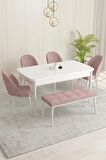 Rovena Marsilya Beyaz 80x132 Açılabilir Mdf Mutfak Masası Takımı 4 Adet Sandalye+1 Bench
