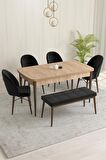 Rovena Marsilya Meşe 80x132 Açılabilir Mdf Mutfak Masası Takımı 4 Adet Sandalye+1 Bench