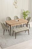 Rovena Marsilya Meşe 80x132 Açılabilir Mdf Mutfak Masası Takımı 4 Adet Sandalye+1 Bench