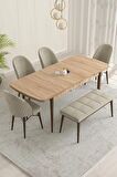 Rovena Marsilya Meşe 80x132 Açılabilir Mdf Mutfak Masası Takımı 4 Adet Sandalye+1 Bench