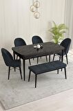 Rovena Marsilya Siyah Mermer 80x132 Açılabilir Mdf Mutfak Masası Takımı 4 Adet Sandalye+1 Bench