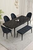 Rovena Marsilya Siyah Mermer 80x132 Açılabilir Mdf Mutfak Masası Takımı 4 Adet Sandalye+1 Bench