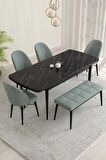 Rovena Marsilya Siyah Mermer 80x132 Açılabilir Mdf Mutfak Masası Takımı 4 Adet Sandalye+1 Bench