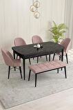 Rovena Marsilya Siyah Mermer 80x132 Açılabilir Mdf Mutfak Masası Takımı 4 Adet Sandalye+1 Bench