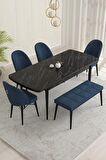 Rovena Marsilya Siyah Mermer 80x132 Açılabilir Mdf Mutfak Masası Takımı 4 Adet Sandalye+1 Bench