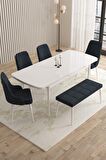Rovena Flora Beyaz 80x132 Açılabilir Mdf Mutfak Masası Takımı 4 Adet Sandalye+1 Bench