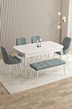 Rovena Flora Beyaz 80x132 Açılabilir Mdf Mutfak Masası Takımı 4 Adet Sandalye+1 Bench