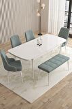 Rovena Flora Beyaz 80x132 Açılabilir Mdf Mutfak Masası Takımı 4 Adet Sandalye+1 Bench