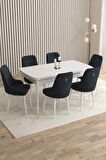 Rovena Flora Beyaz 80x132 Açılabilir Mdf Mutfak Masası Takımı 6 Adet Sandalye