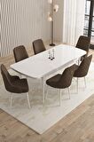 Rovena Flora Beyaz 80x132 Açılabilir Mdf Mutfak Masası Takımı 6 Adet Sandalye