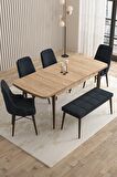 Rovena Flora Meşe 80x132 Açılabilir Mdf Mutfak Masası Takımı 4 Adet Sandalye+1 Bench