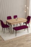 Rovena Flora Meşe 80x132 Açılabilir Mdf Mutfak Masası Takımı 4 Adet Sandalye+1 Bench