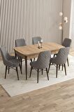 Rovena Flora Meşe 80x132 Açılabilir Mdf Mutfak Masası Takımı 6 Adet Sandalye