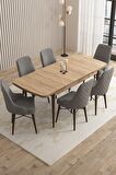 Rovena Flora Meşe 80x132 Açılabilir Mdf Mutfak Masası Takımı 6 Adet Sandalye