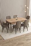 Rovena Flora Meşe 80x132 Açılabilir Mdf Mutfak Masası Takımı 6 Adet Sandalye
