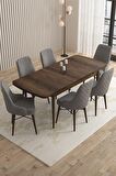 Rovena Flora Barok 80x132 Açılabilir Mdf Mutfak Masası Takımı 6 Adet Sandalye