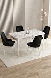 Rovena Flora Beyaz Mermer 80x132 Açılabilir Mdf Mutfak Masası Takımı 4 Adet Sandalye