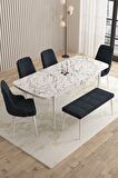 Rovena Flora Beyaz Mermer 80x132 Açılabilir Mdf Mutfak Masası Takımı 4 Adet Sandalye+1 Bench