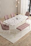 Rovena Flora Beyaz Mermer 80x132 Açılabilir Mdf Mutfak Masası Takımı 4 Adet Sandalye+1 Bench