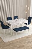 Rovena Flora Beyaz Mermer 80x132 Açılabilir Mdf Mutfak Masası Takımı 4 Adet Sandalye+1 Bench