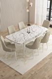 Rovena Flora Beyaz Mermer 80x132 Açılabilir Mdf Mutfak Masası Takımı 6 Adet Sandalye