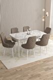 Rovena Flora Beyaz Mermer 80x132 Açılabilir Mdf Mutfak Masası Takımı 6 Adet Sandalye