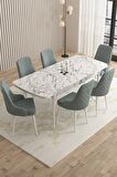Rovena Flora Beyaz Mermer 80x132 Açılabilir Mdf Mutfak Masası Takımı 6 Adet Sandalye