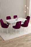 Rovena Flora Beyaz Mermer 80x132 Açılabilir Mdf Mutfak Masası Takımı 6 Adet Sandalye