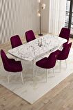 Rovena Flora Beyaz Mermer 80x132 Açılabilir Mdf Mutfak Masası Takımı 6 Adet Sandalye