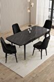 Rovena Flora Siyah Mermer 80x132 Açılabilir Mdf Mutfak Masası Takımı 4 Adet Sandalye