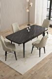 Rovena Flora Siyah Mermer 80x132 Açılabilir Mdf Mutfak Masası Takımı 4 Adet Sandalye