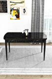 Rovena Flora Siyah Mermer 80x132 Açılabilir Mdf Mutfak Masası Takımı 4 Adet Sandalye+1 Bench