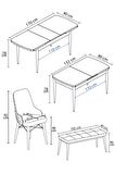 Rovena Flora Siyah Mermer 80x132 Açılabilir Mdf Mutfak Masası Takımı 4 Adet Sandalye+1 Bench