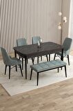 Rovena Flora Siyah Mermer 80x132 Açılabilir Mdf Mutfak Masası Takımı 4 Adet Sandalye+1 Bench