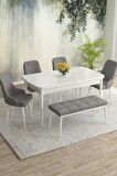 Rovena Eylül Beyaz 80x132 Açılabilir Mdf Mutfak Masası Takımı 4 Adet Sandalye+1 Bench