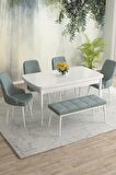 Rovena Eylül Beyaz 80x132 Açılabilir Mdf Mutfak Masası Takımı 4 Adet Sandalye+1 Bench