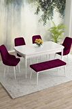 Rovena Eylül Beyaz 80x132 Açılabilir Mdf Mutfak Masası Takımı 4 Adet Sandalye+1 Bench