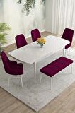 Rovena Eylül Beyaz 80x132 Açılabilir Mdf Mutfak Masası Takımı 4 Adet Sandalye+1 Bench