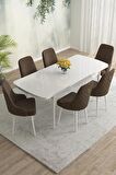 Rovena Eylül Beyaz 80x132 Açılabilir Mdf Mutfak Masası Takımı 6 Adet Sandalye