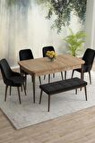 Rovena Eylül Meşe 80x132 Açılabilir Mdf Mutfak Masası Takımı 4 Adet Sandalye+1 Bench