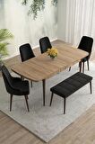 Rovena Eylül Meşe 80x132 Açılabilir Mdf Mutfak Masası Takımı 4 Adet Sandalye+1 Bench