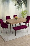 Rovena Eylül Meşe 80x132 Açılabilir Mdf Mutfak Masası Takımı 4 Adet Sandalye+1 Bench