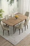 Rovena Eylül Meşe 80x132 Açılabilir Mdf Mutfak Masası Takımı 6 Adet Sandalye
