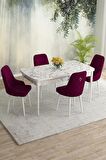 Rovena Eylül Beyaz Mermer 80x132 Açılabilir Mdf Mutfak Masası Takımı 4 Adet Sandalye