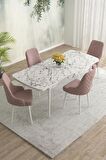 Rovena Eylül Beyaz Mermer 80x132 Açılabilir Mdf Mutfak Masası Takımı 4 Adet Sandalye