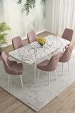 Rovena Eylül Beyaz Mermer 80x132 Açılabilir Mdf Mutfak Masası Takımı 6 Adet Sandalye